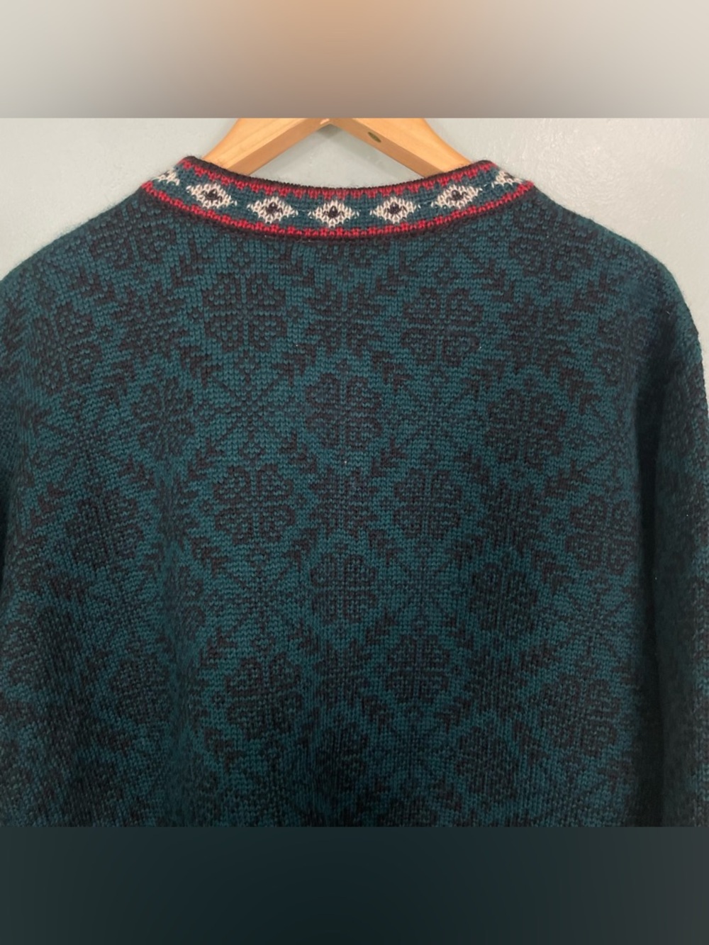 L.L. Bean Vintage Isle Nordic Wool Sweater Cardigan Pattern Multi Green Women XL - Picture 8 of 9